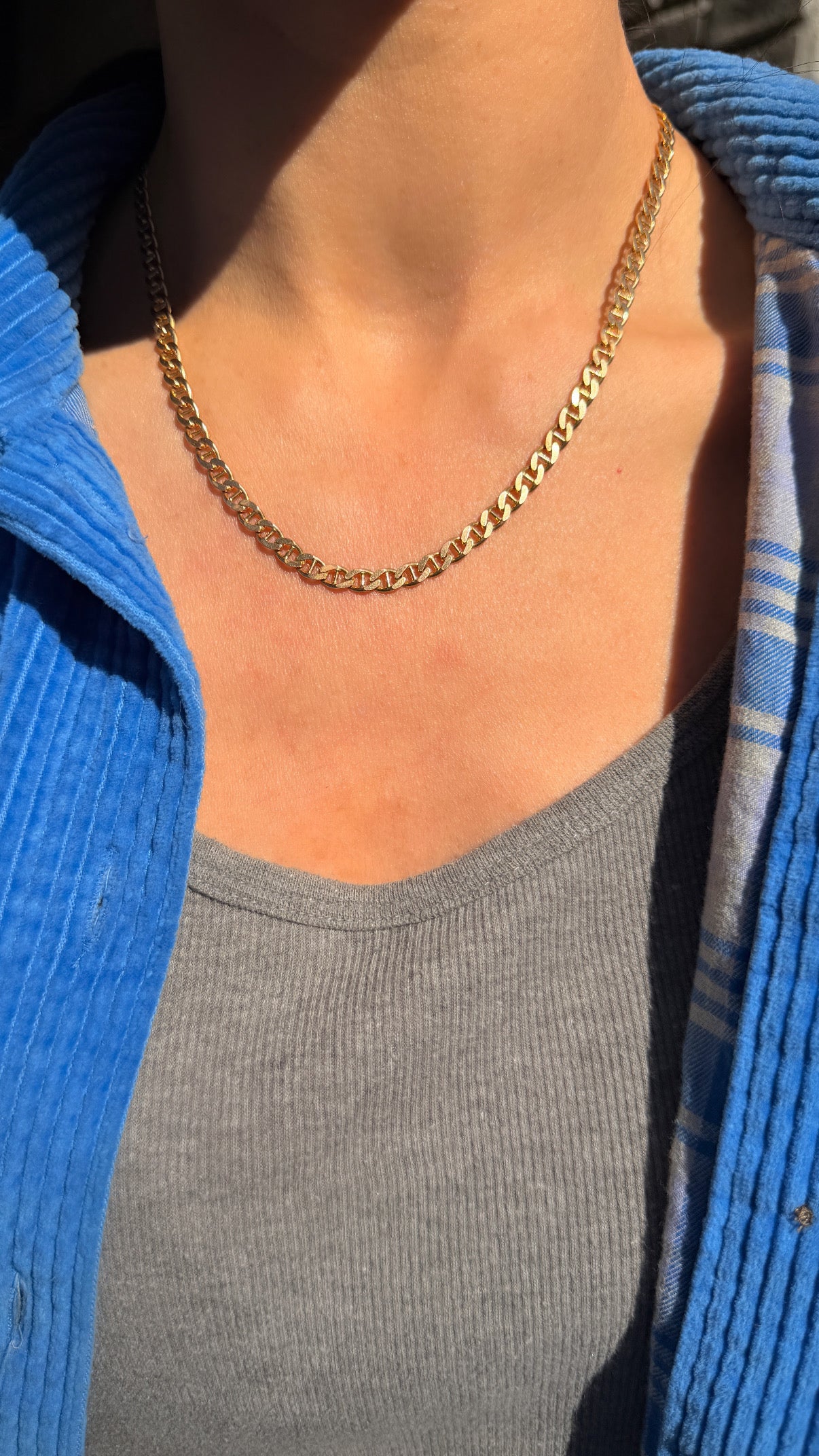 Vintage yellow 14K flat wide mariner chain, 18 inch