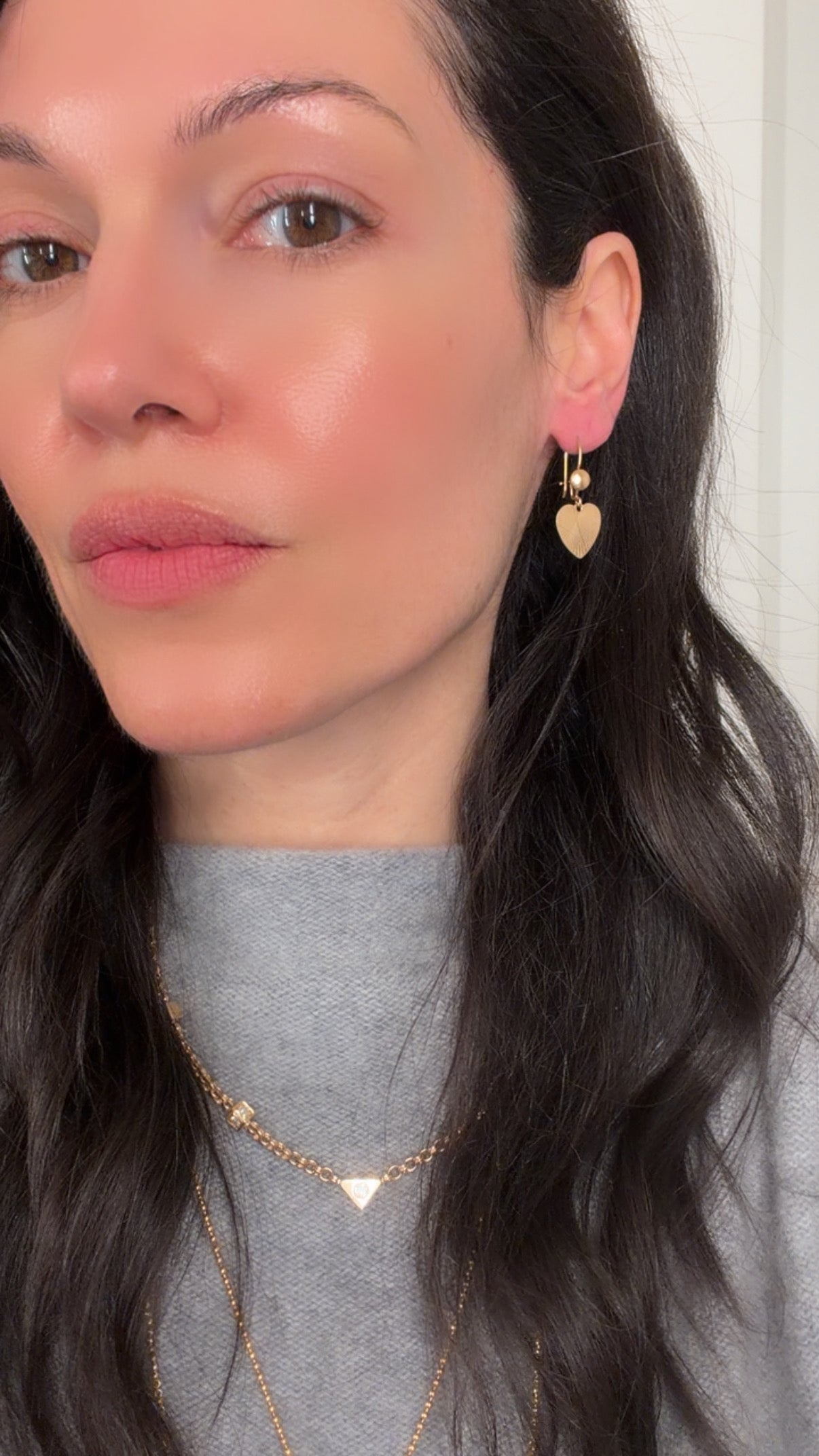 Vintage yellow 14K engine turned heart drop earrings