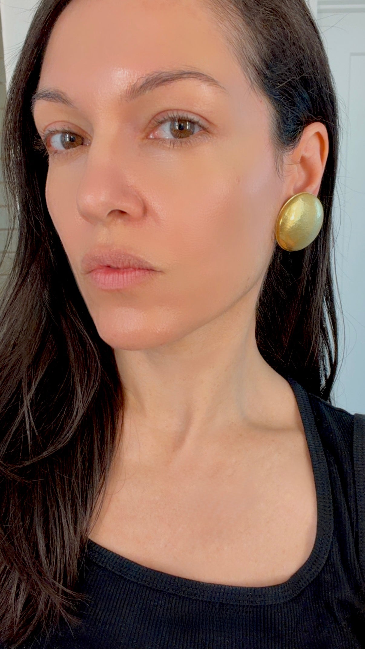 Vintage yellow 18K hammered disc statement earrings
