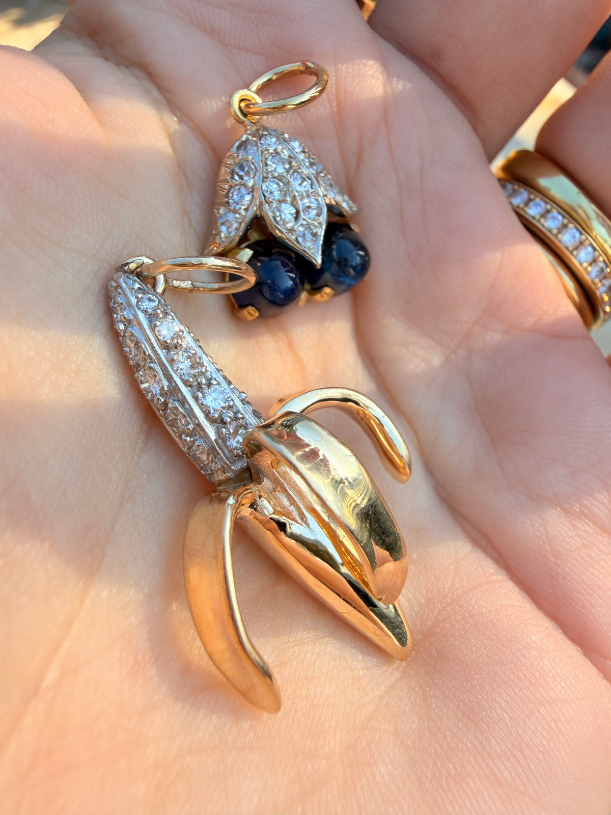 Vintage 14K diamond banana pendant