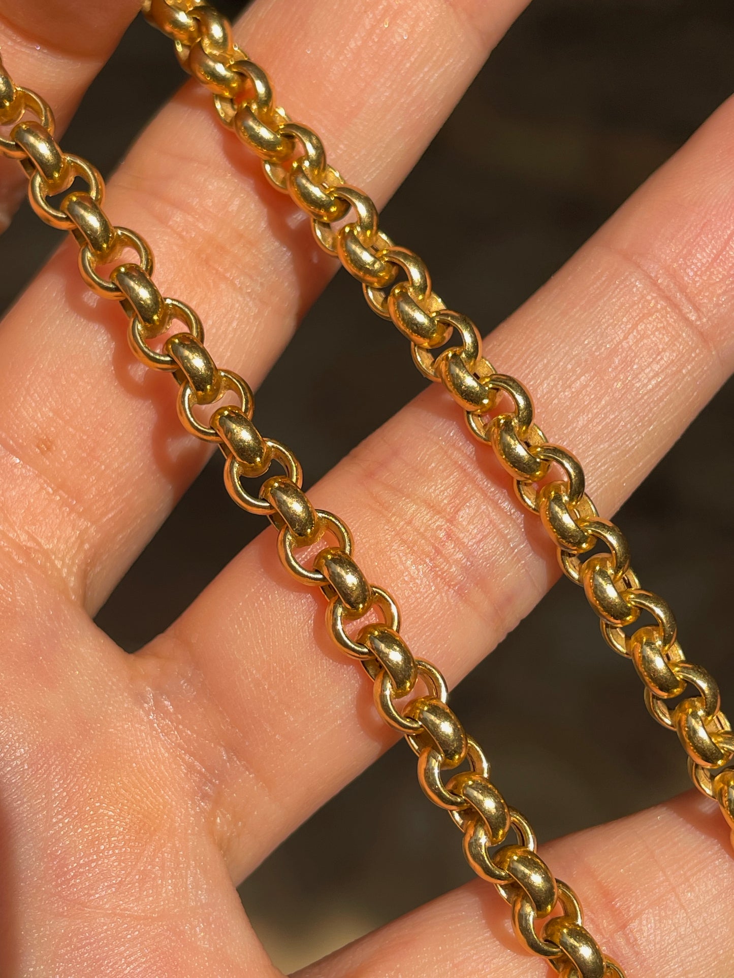Vintage yellow 18K gold and lapis stations rolo chain, 31.5 inch