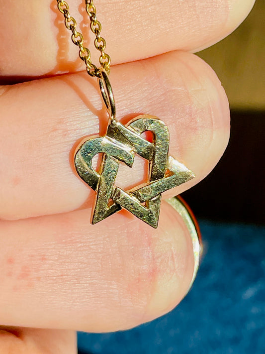 Vintage yellow 14K gold star of david heart charm