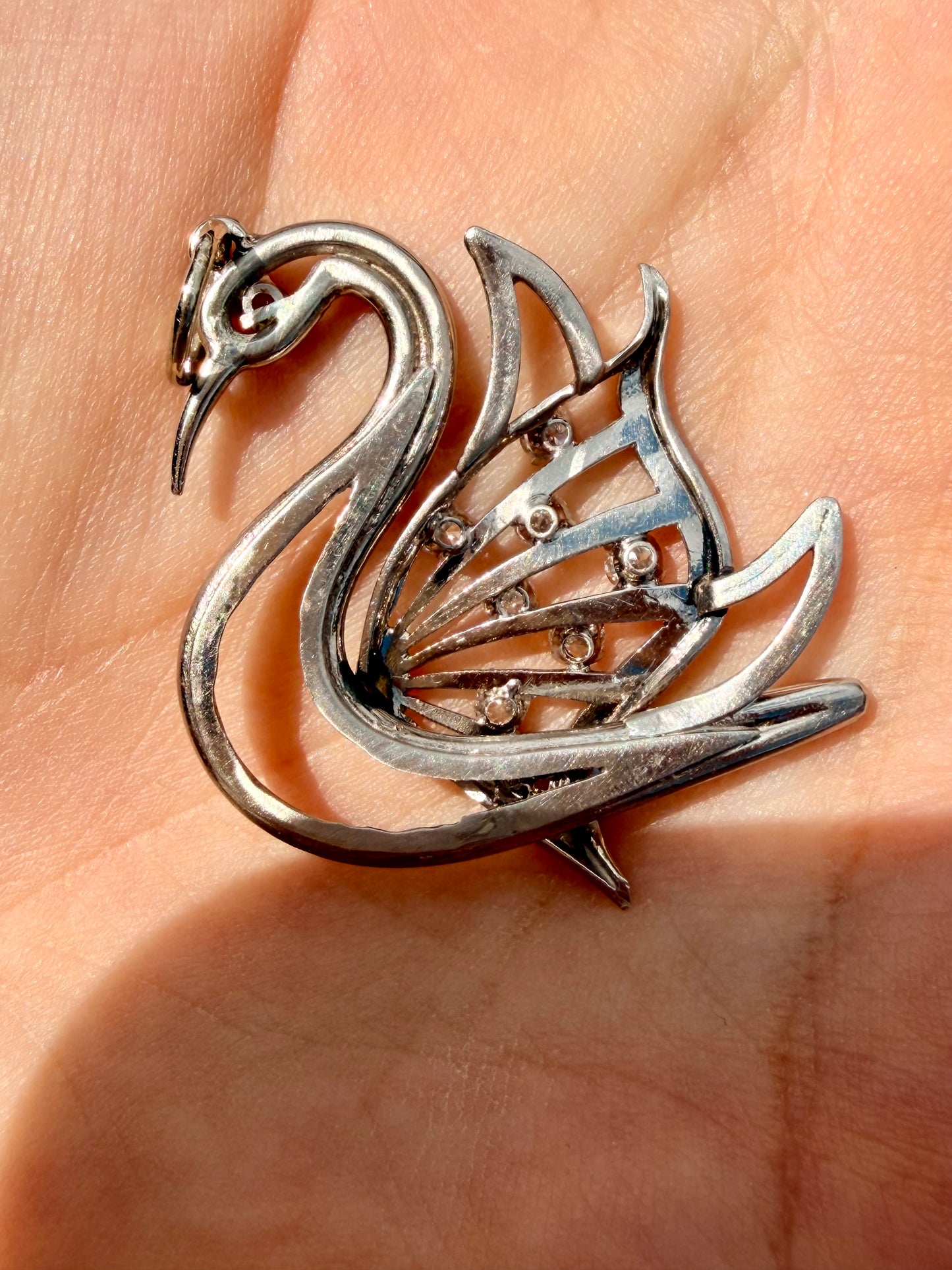 Vintage diamond and pink tourmaline swan statement pendant