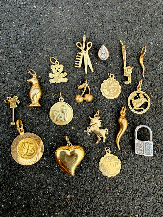 Vintage yellow 14K and 18K charm drop - June 2026