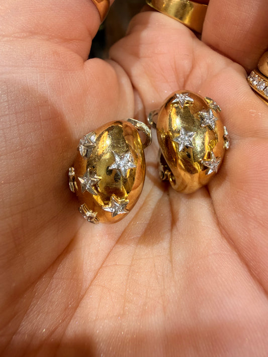 Vintage 18K diamond stars omega back earrings