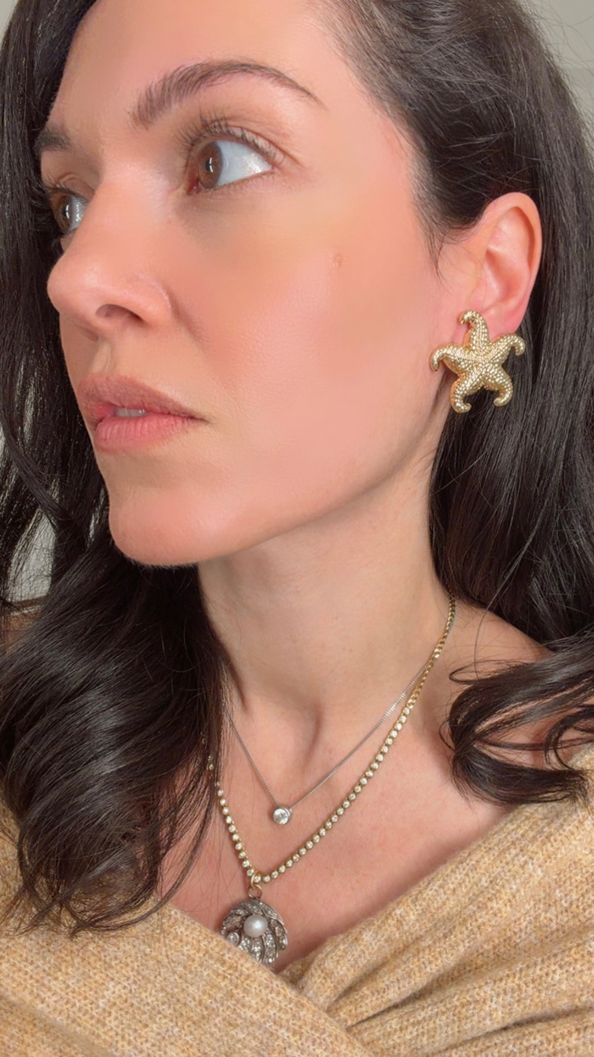 Vintage yellow 14K starfish omega back earrings