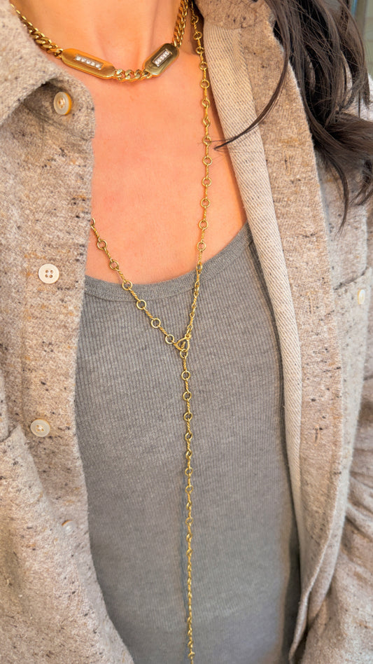 Vintage yellow 18K dogbone twist chain, 36 inch adjustable