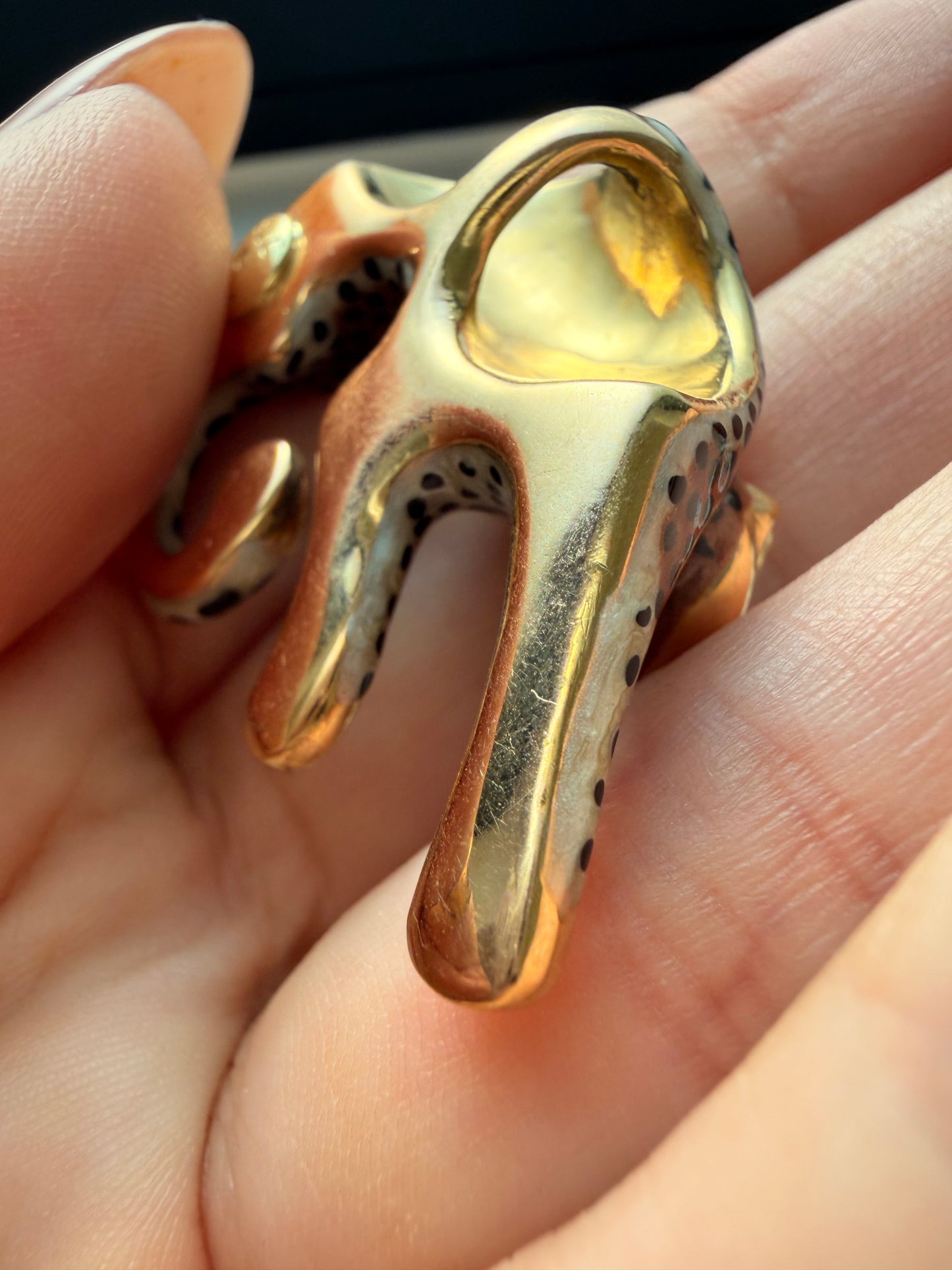Vintage yellow 14K enamel leopard slider pendant