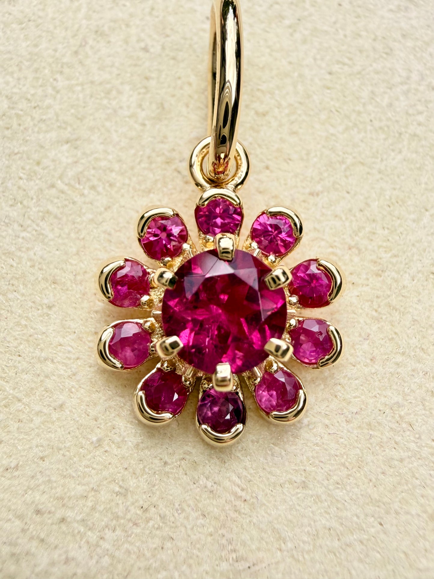3GOG Natural Rubellite and Pink Sapphire Garden Party Flower Pendant 18K