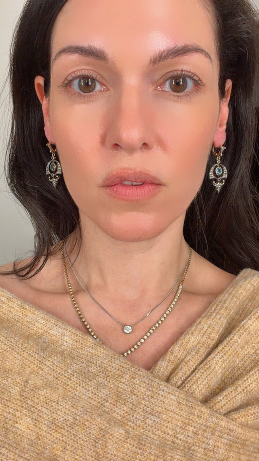 Vintage silver topped yellow 18K approx 2.4ctw natural sapphire and .3ctw diamond drop earrings with 14K leverback closures