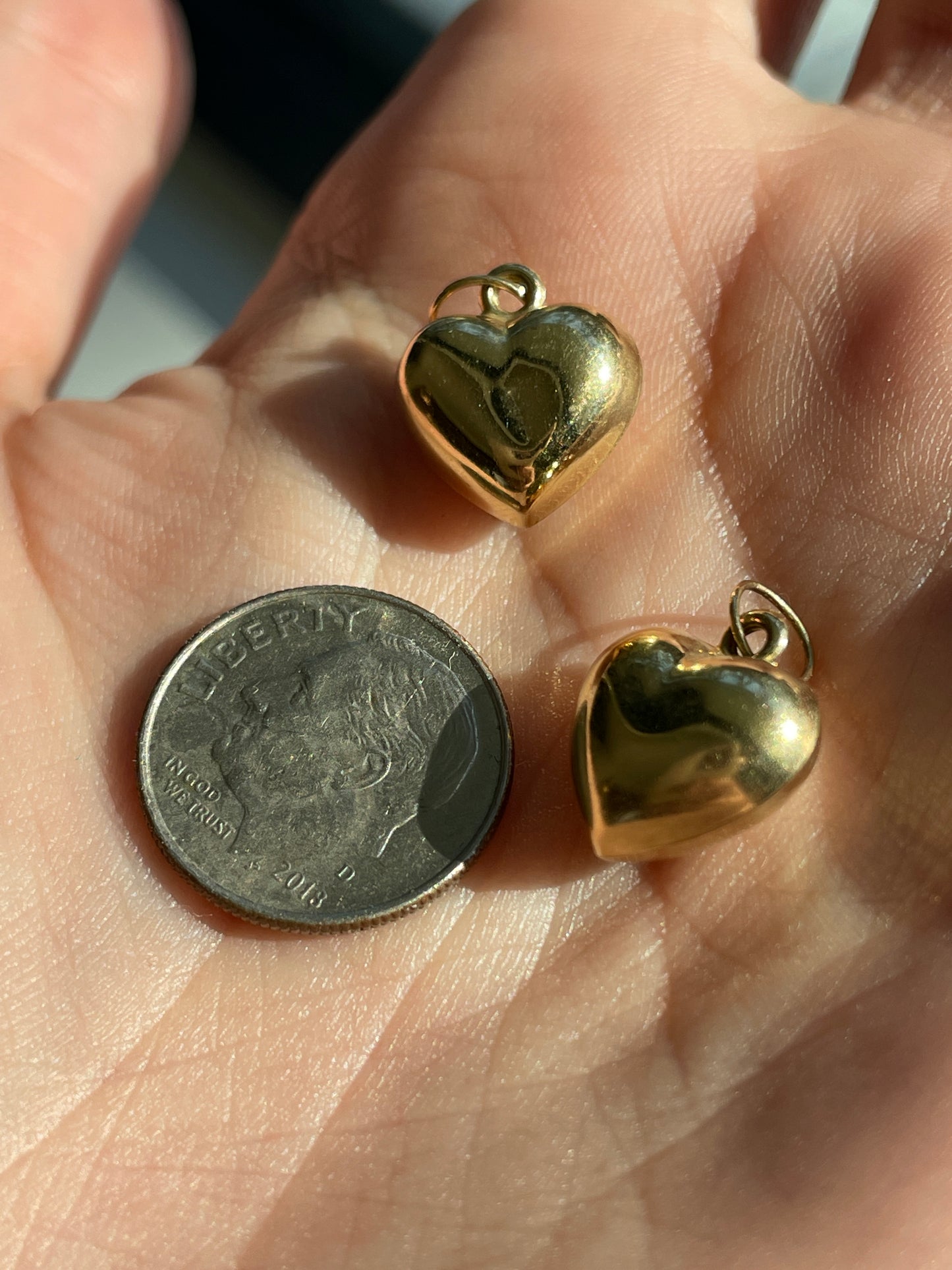 Estate yellow 14K gold small puffy heart charms