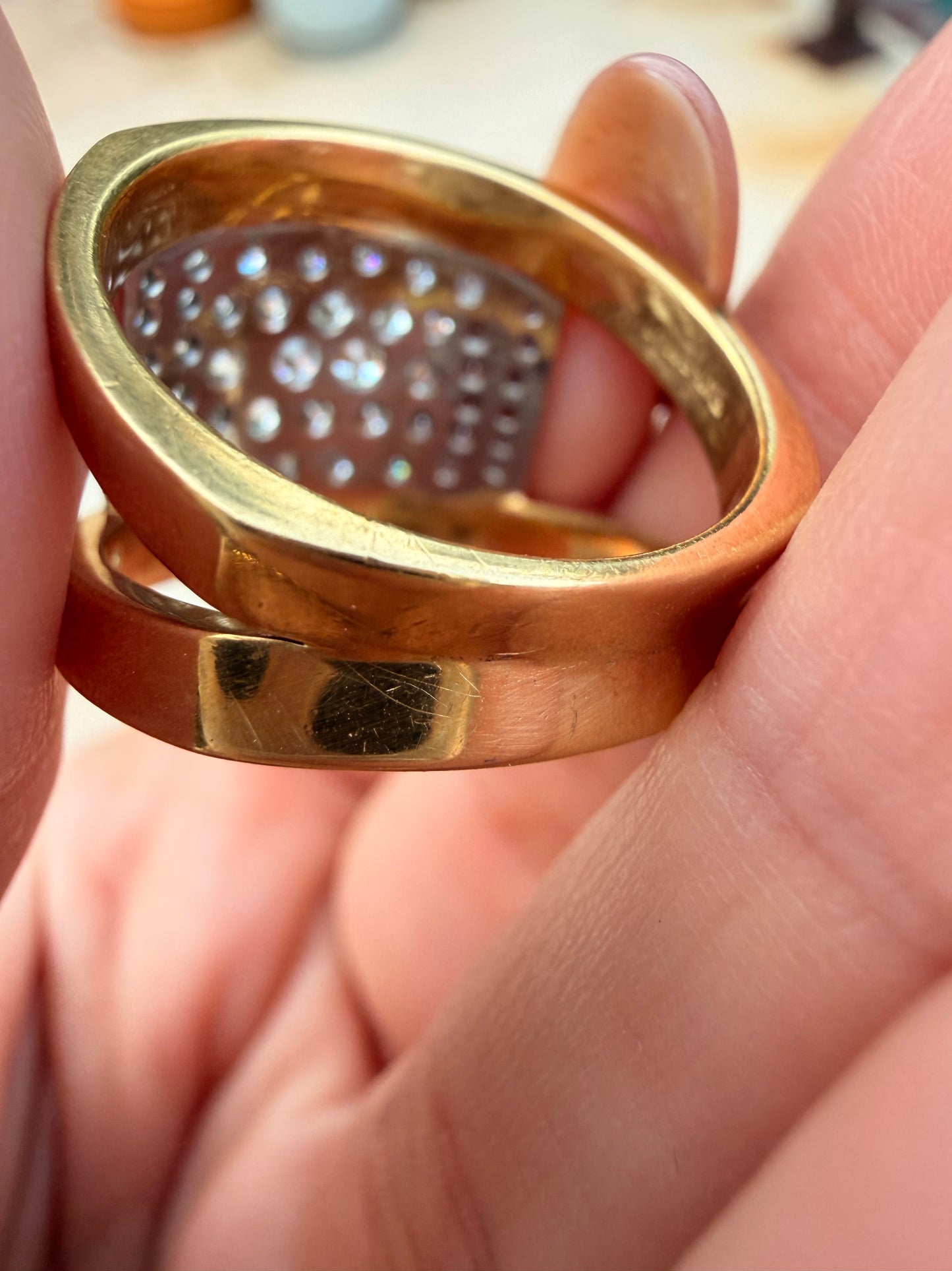 Vintage yellow and white 18K approx .5ctw diamond angled ring, size 7-7.25