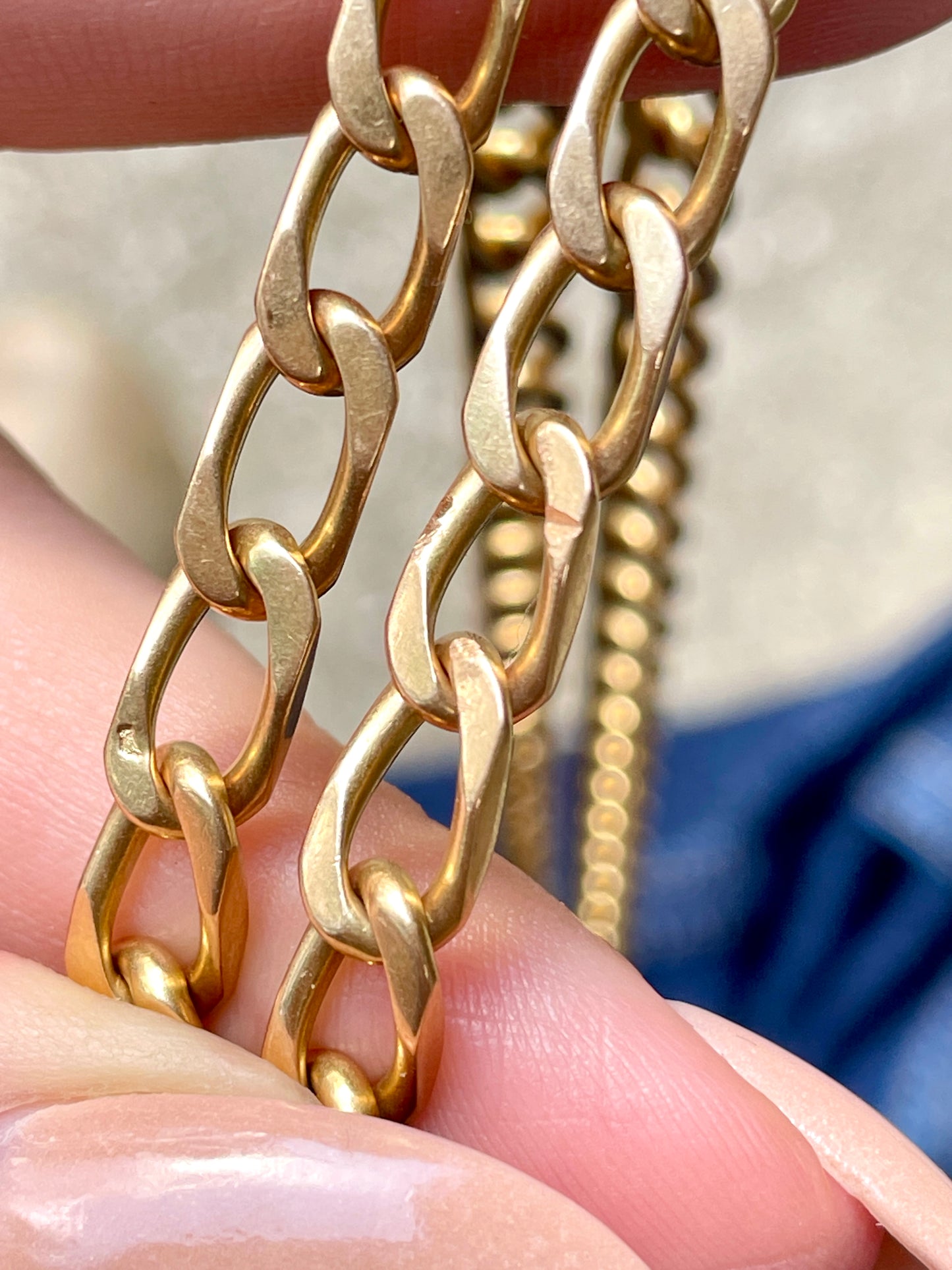 Vintage French yellow 18K gold oval link curb chain likely Rolling et Cie, 37 inch