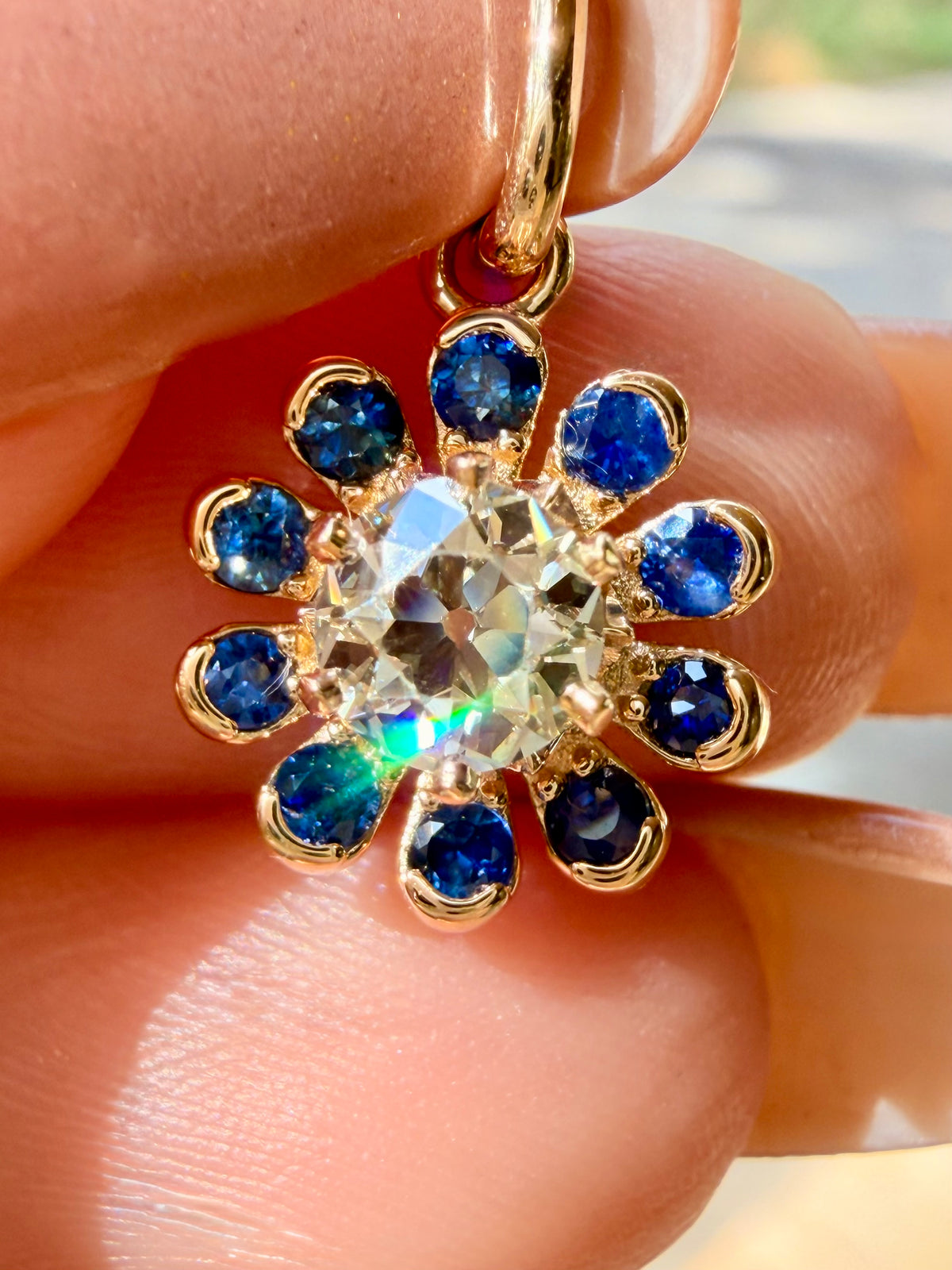 3GOG Natural Antique Diamond and Blue Sapphire Garden Party Flower Pendant 14K - Oct 2026 drop