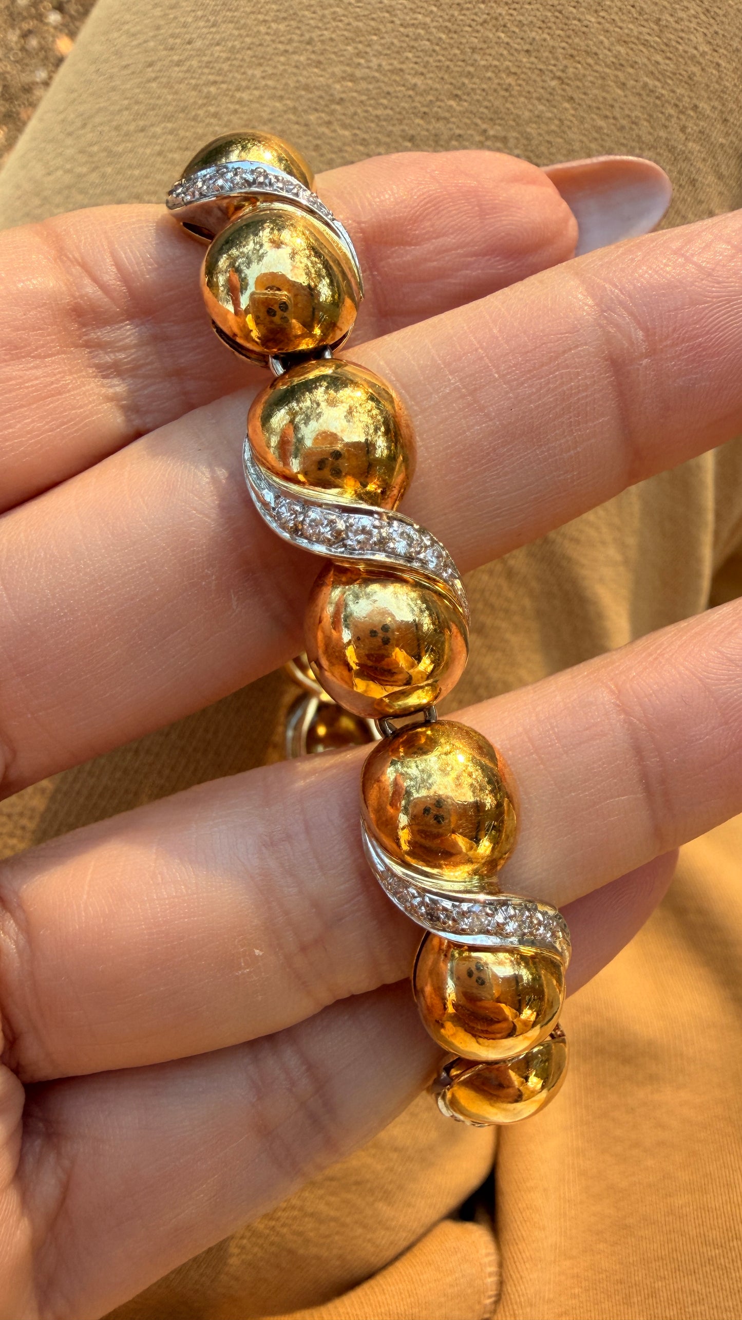 Vintage 18K Bubbly link with .84 ctw diamond twist bracelet, 7.5 inch