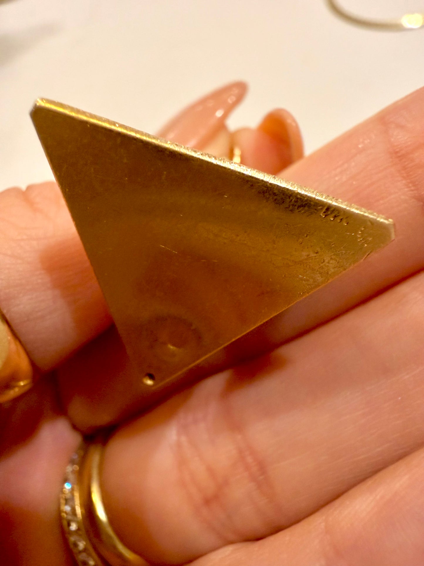 Vintage yellow 14K pyramid pendant with blue and pink stones