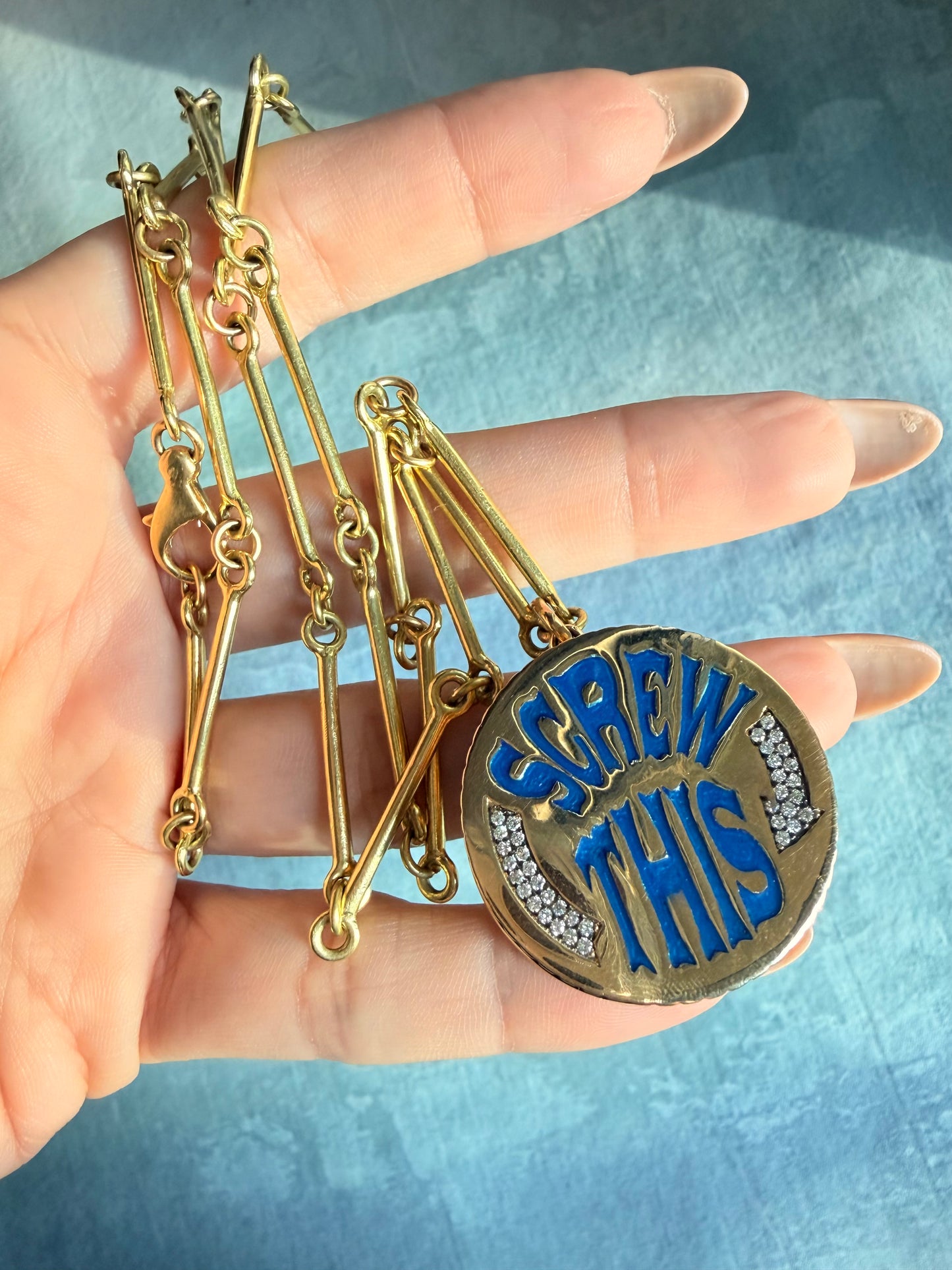 Vintage yellow 18K solid bar link chain, 26 inch