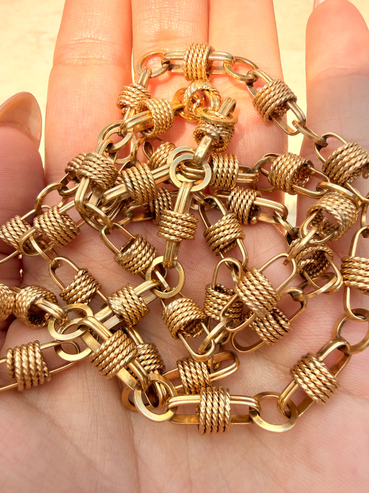 Vintage yellow 14K mix oval link chain with rope detail, 30.5 inch