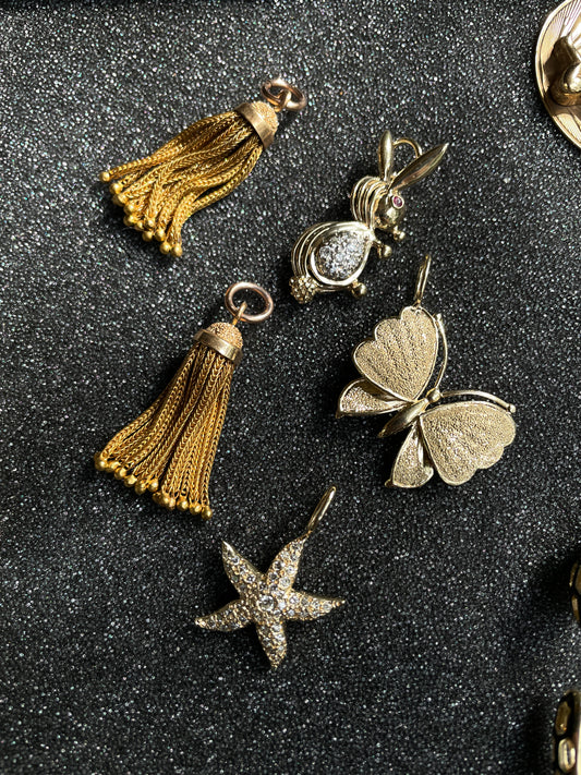 Antique yellow 14K tassel pair of pendants or earring charms