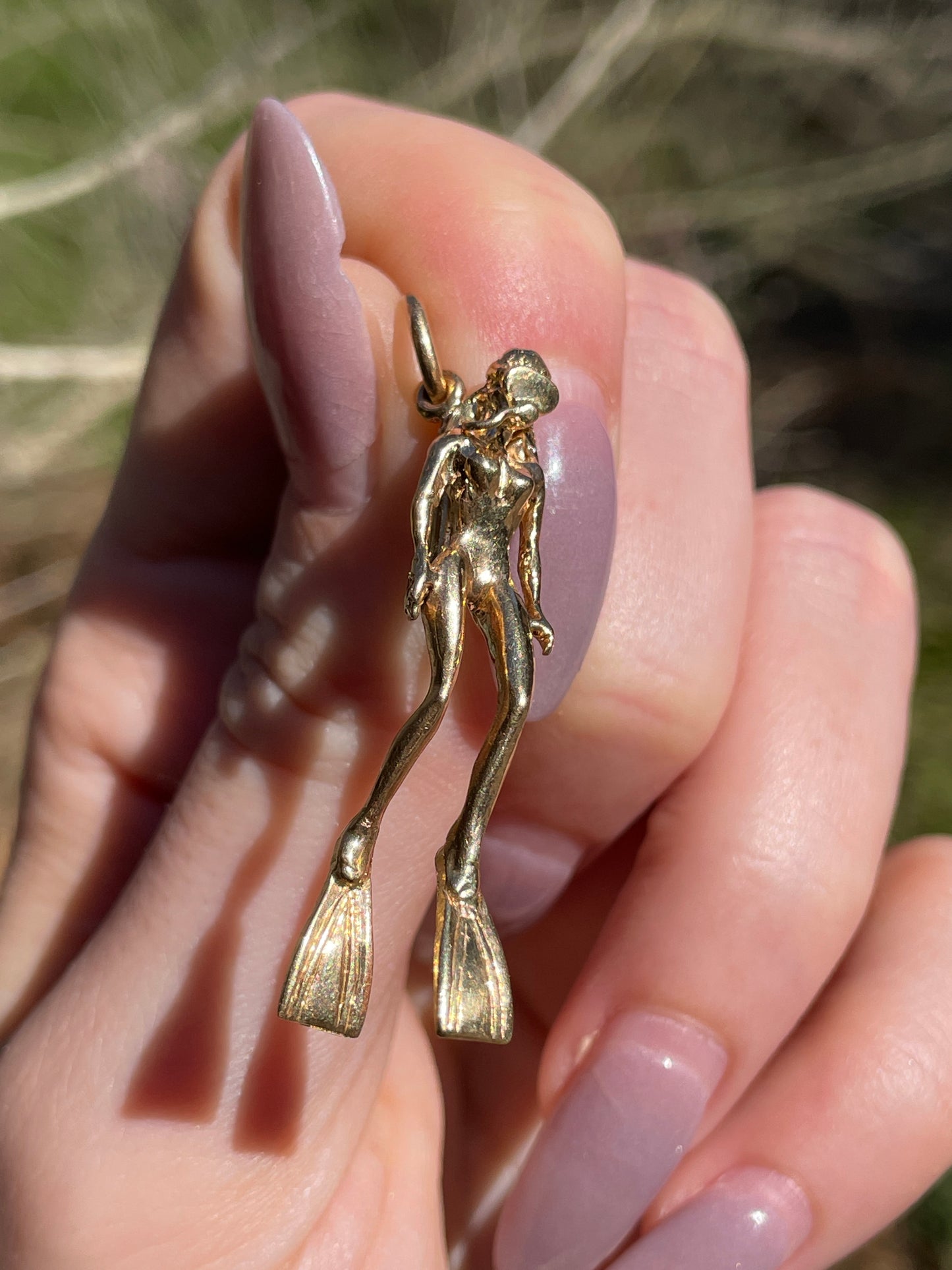 Vintage yellow 14K female scuba diver pendant