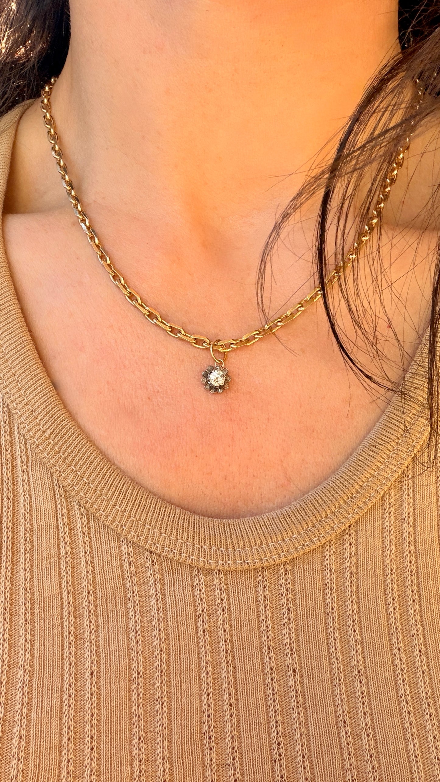 Antique 18K gold diamond flower charms