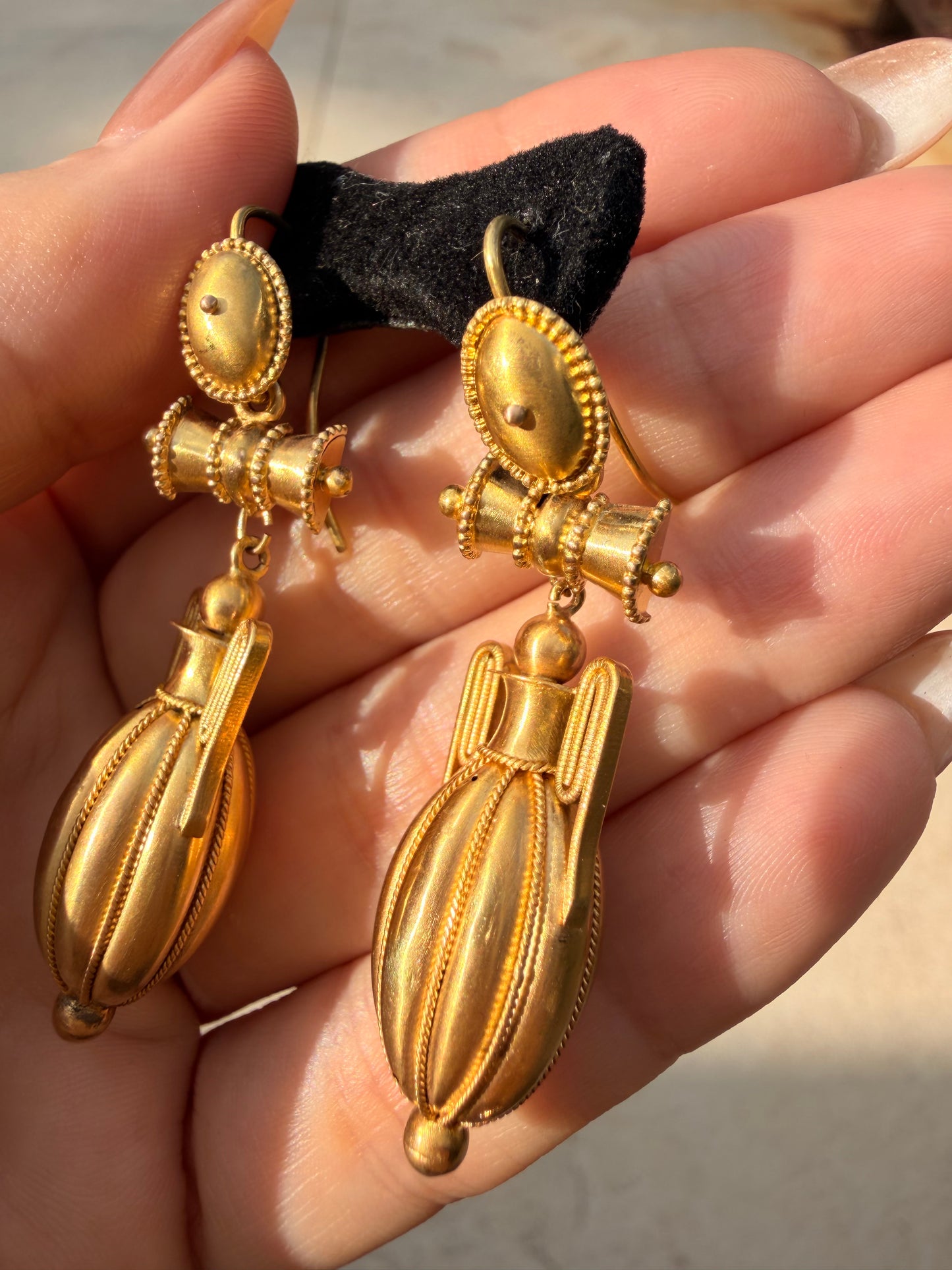 Antique yellow 18K gold amphora Etruscan revival earrings
