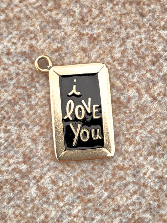 Vintage 14K I Love You chalkboard enamel charm