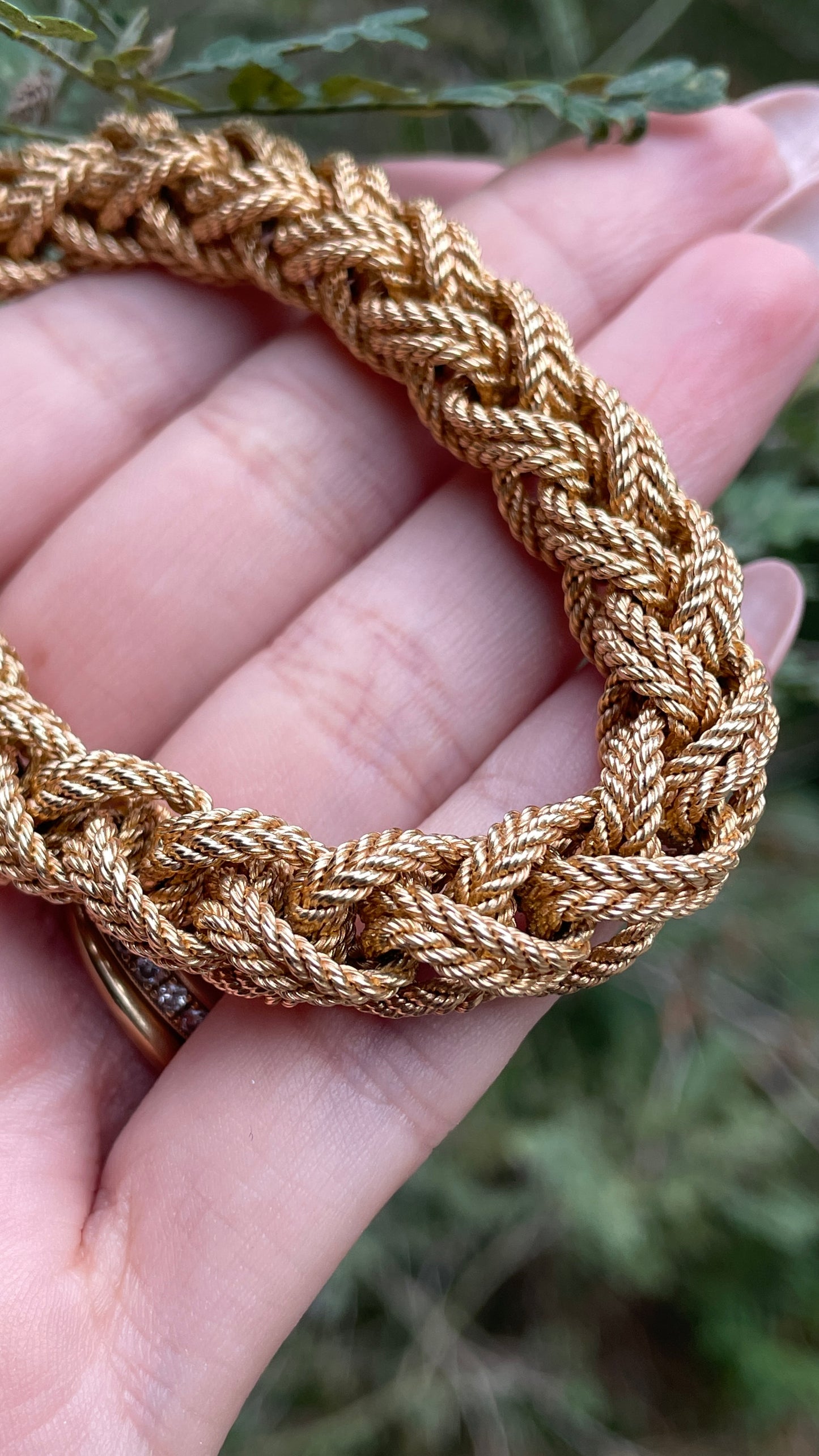 Vintage yellow 18K midcentury Tiffany woven bracelet, 7.5 inch
