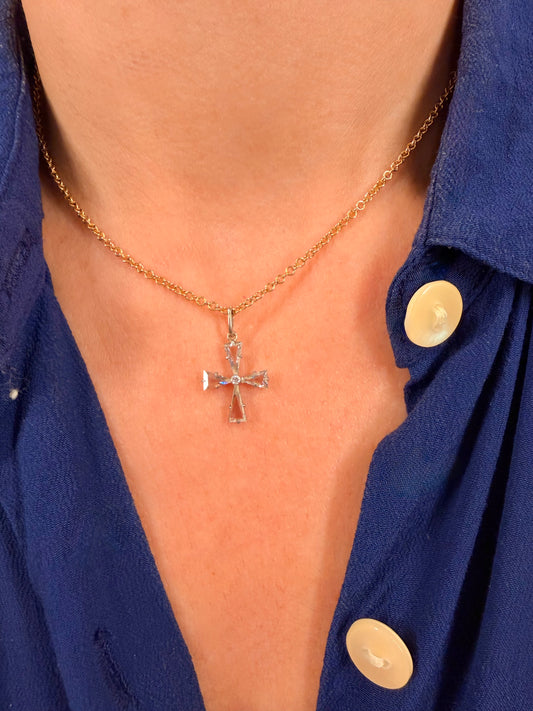 Antique 18K and platinum .33ctw portrait cut and old cut diamond cross pendant