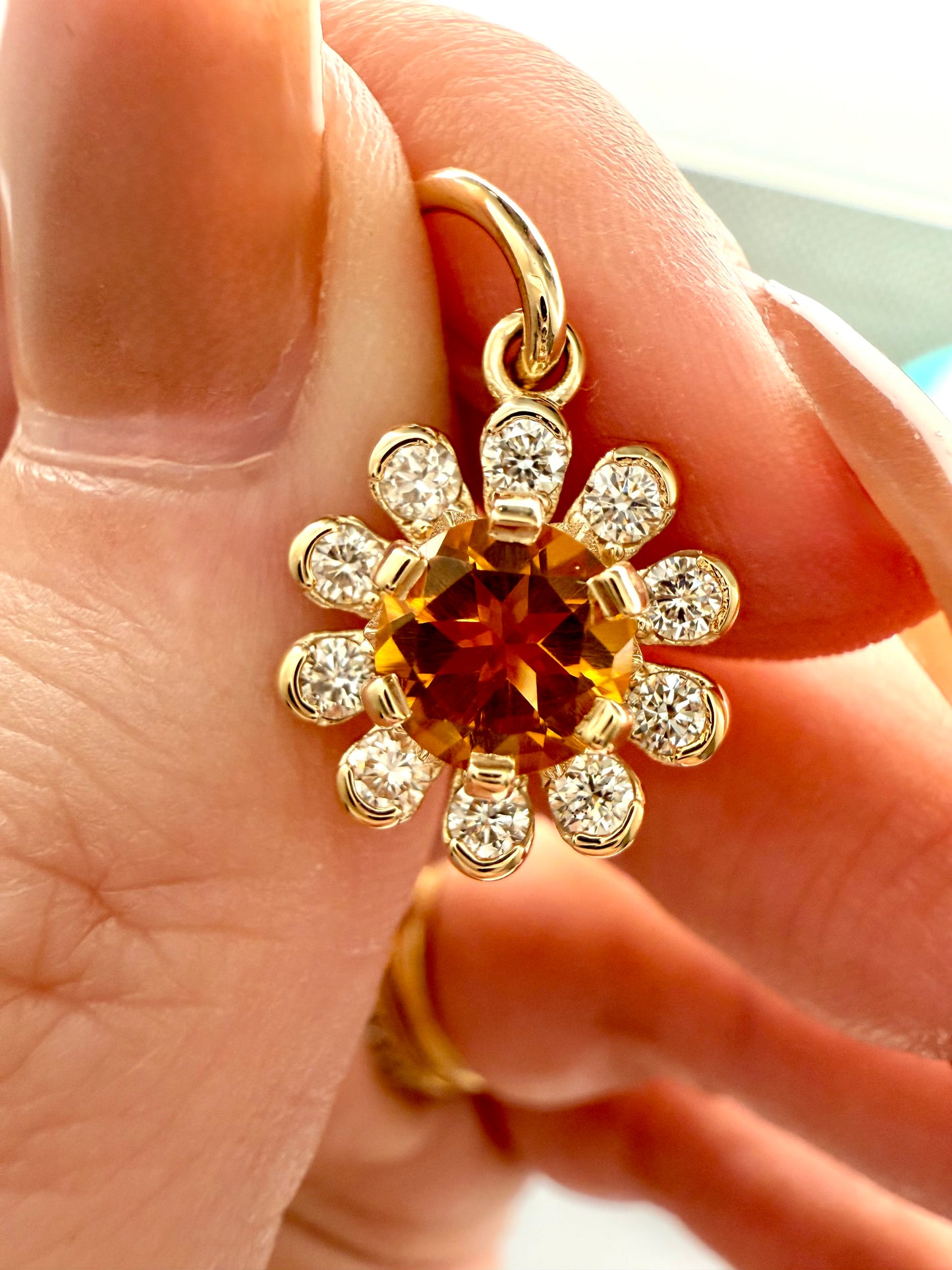 3GOG Natural Citrine and Diamond Garden Party Flower Pendant 14K