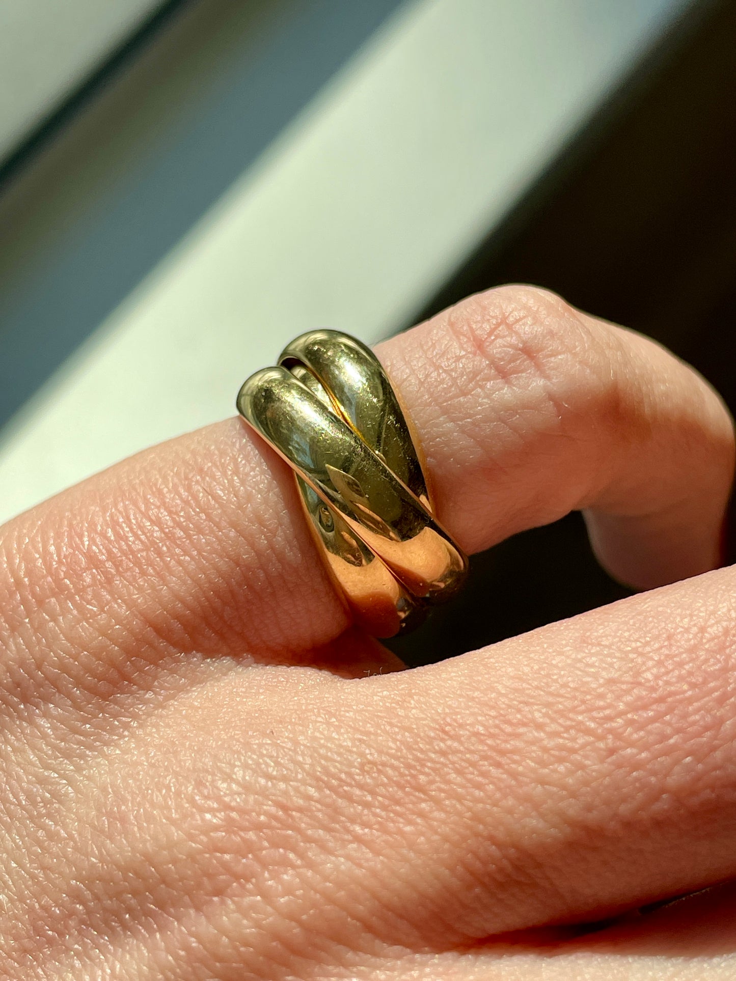 Vintage circa 1997 all yellow 18K gold Cartier trinity ring, size 4.25-4.5