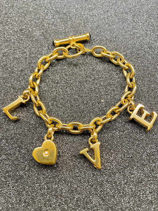 Vintage yellow 14K LOVE letters toggle bracelet, 7.5 inch
