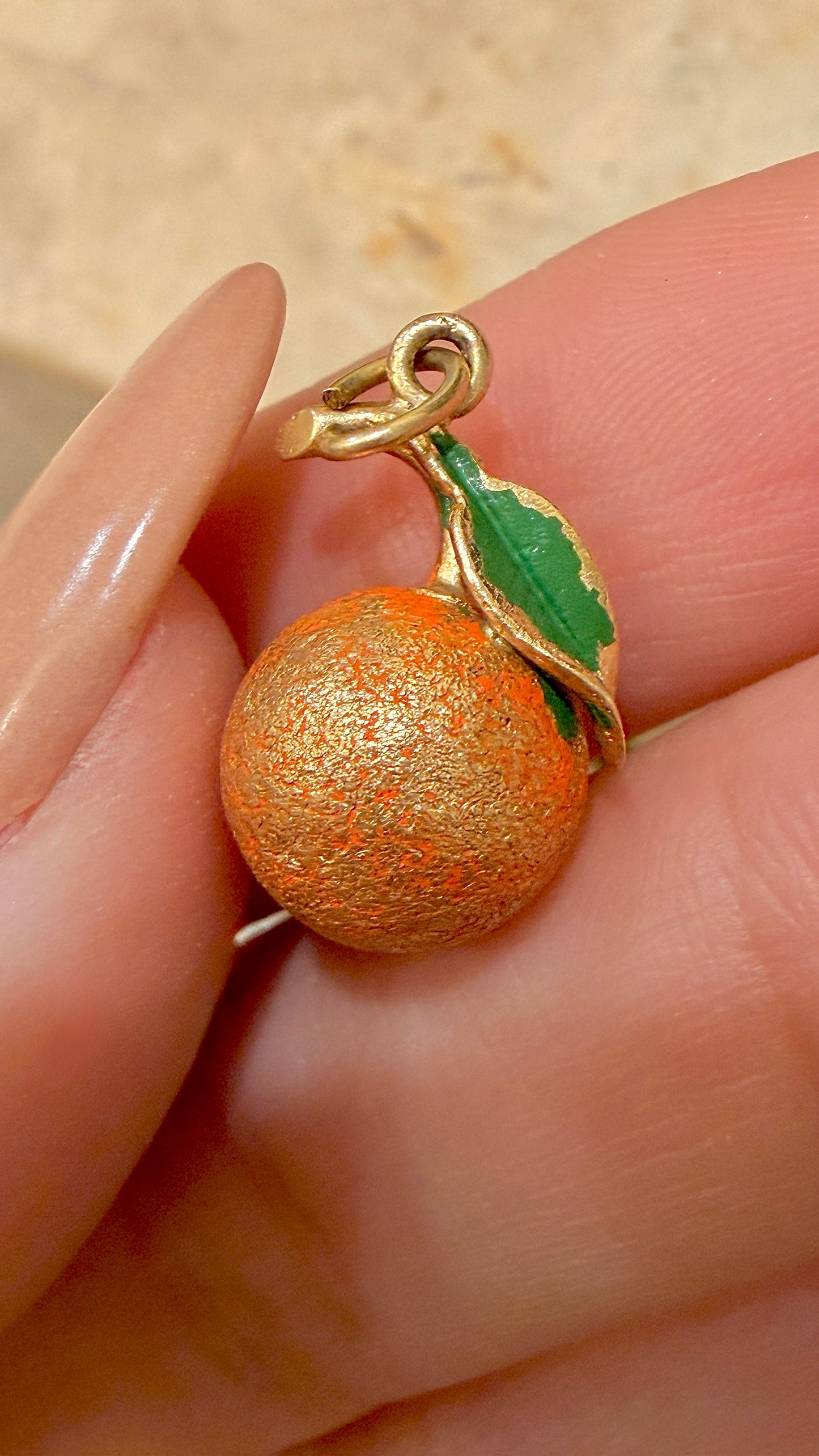 Vintage yellow 14K enamel Orange fruit charm