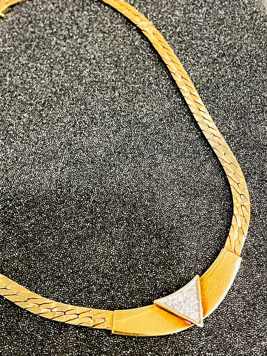 Vintage yellow 14K .2 ctw diamond triangle bar center chain, 17 inch