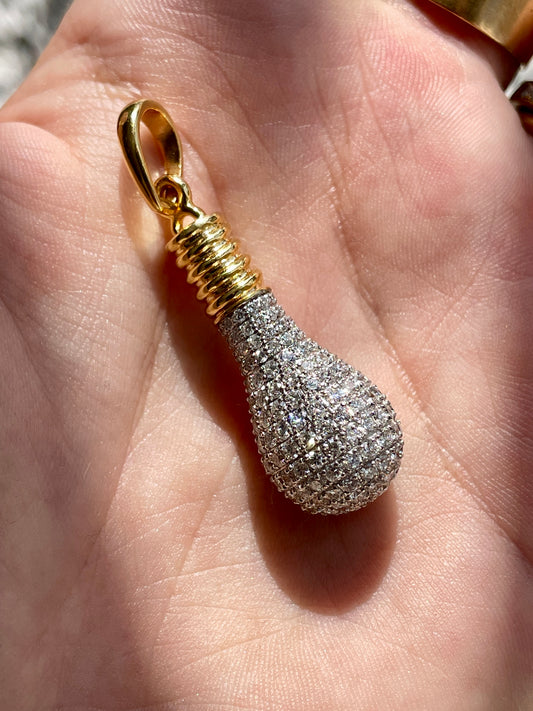 Vintage yellow 14K approx 3 ctw diamond lightbulb pendant