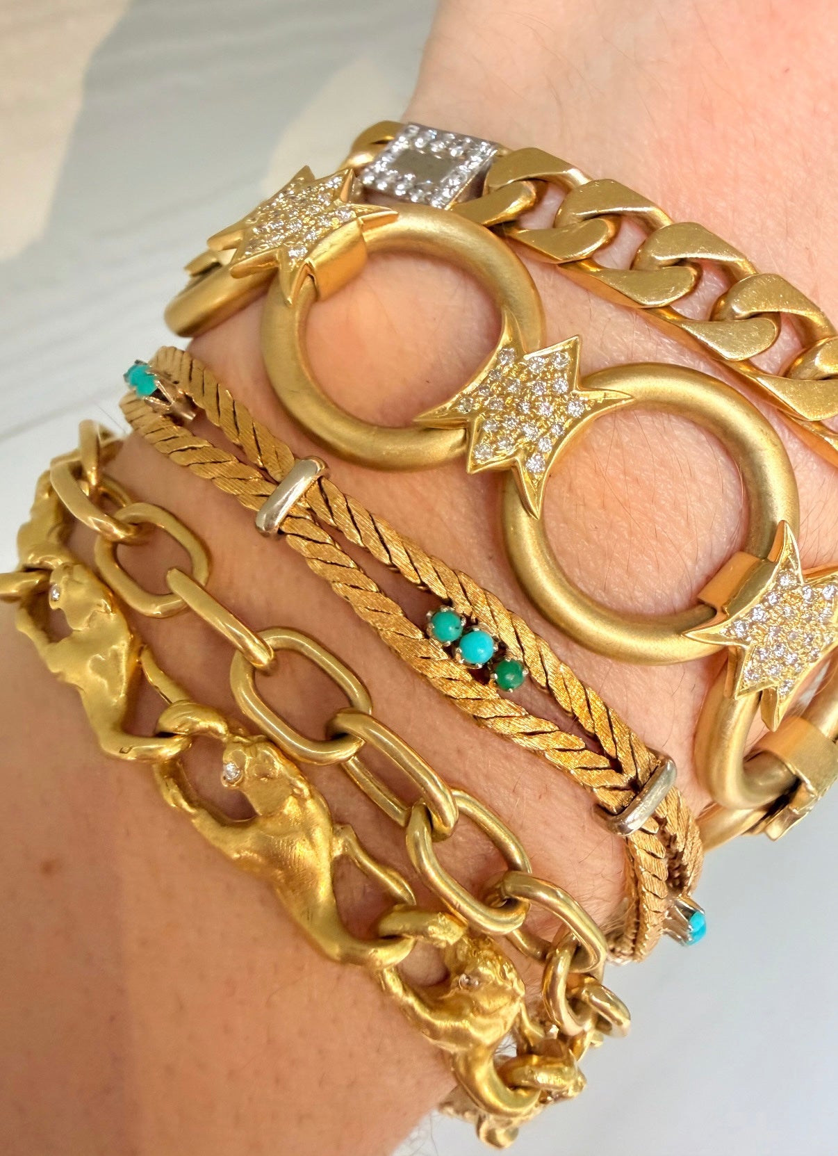 Vintage yellow 18K solid oval link bracelet, 7.75 inch sizable