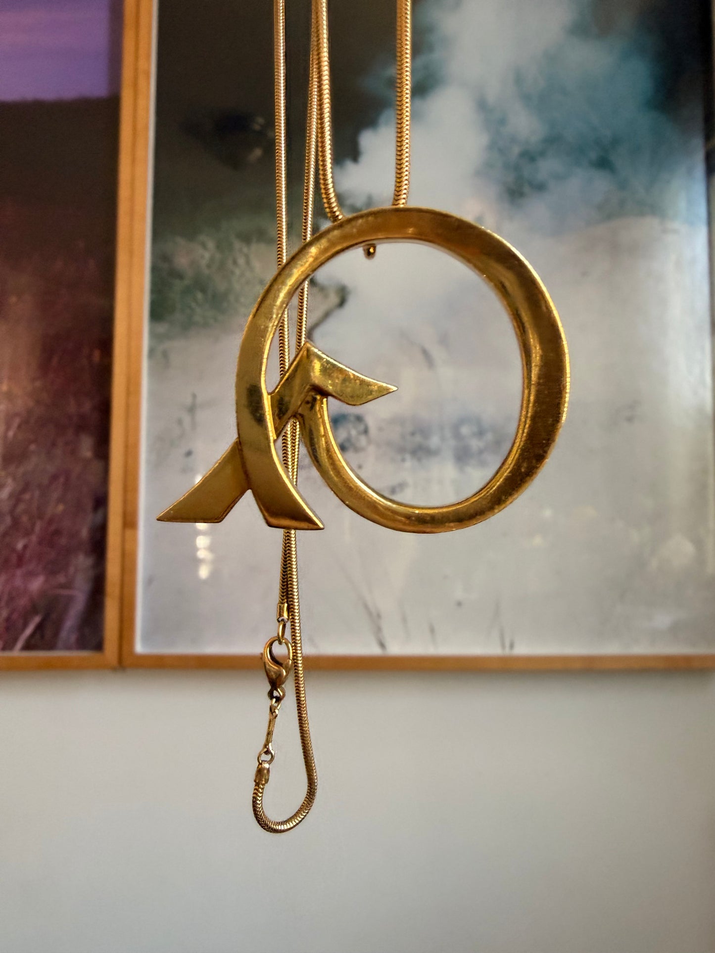 Vintage yellow 18K Paloma Picasso for Tiffany & Co large Arrow pendant on Snake chain, 35 inch long