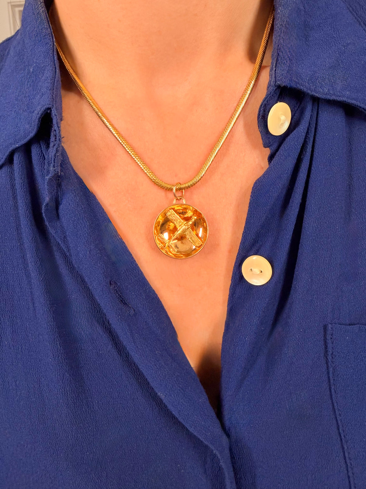 Vintage yellow 14K ribbon snake link chain, 18 inch