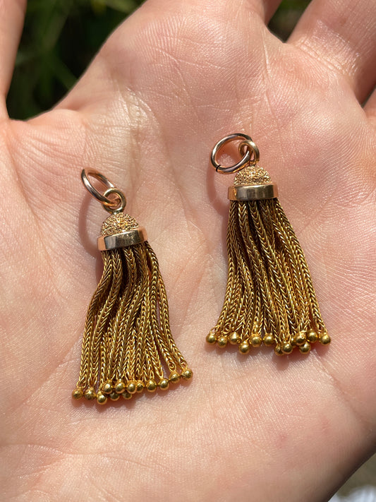 Antique yellow 14K tassel pair of pendants or earring charms