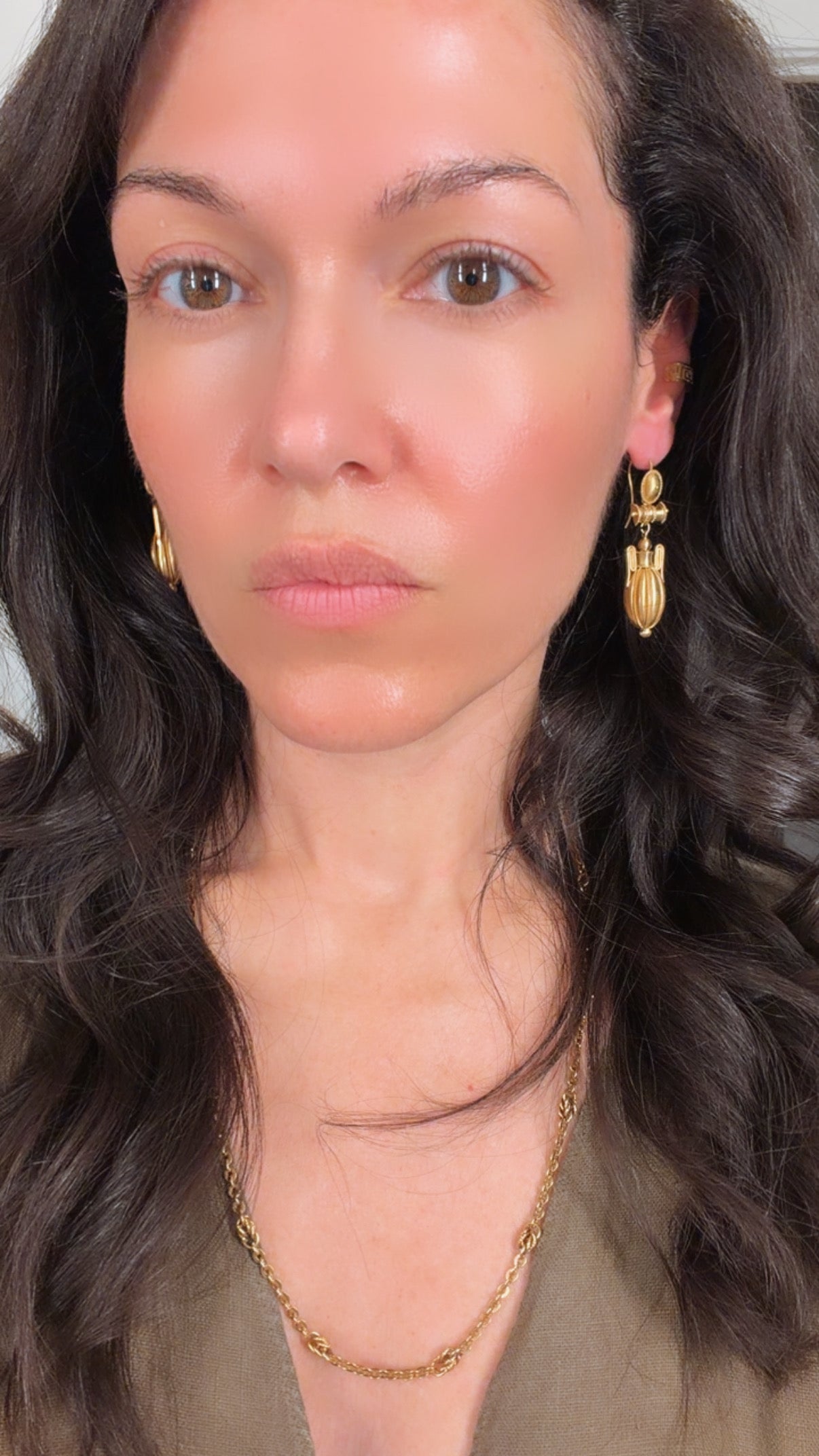 Antique yellow 18K gold amphora Etruscan revival earrings