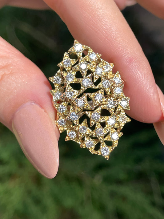 Vintage yellow 18K approx 1 ctw diamond star statement ring, size 6.25