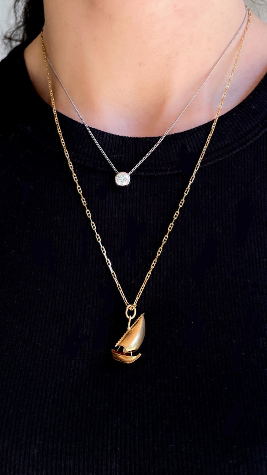 Vintage yellow 14K faceted mini mariner chain, 20 inch