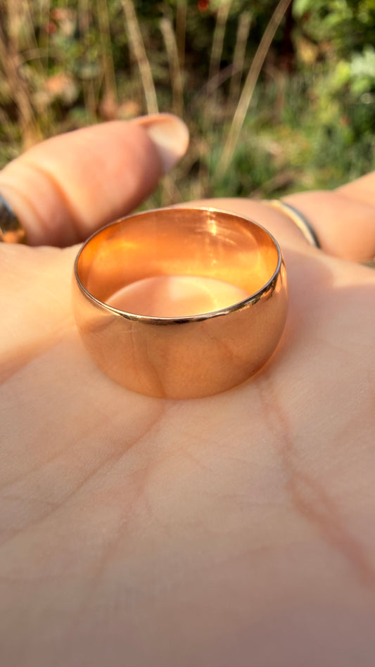 Antique rosy yellow 18k gold cigar band, size 7.75