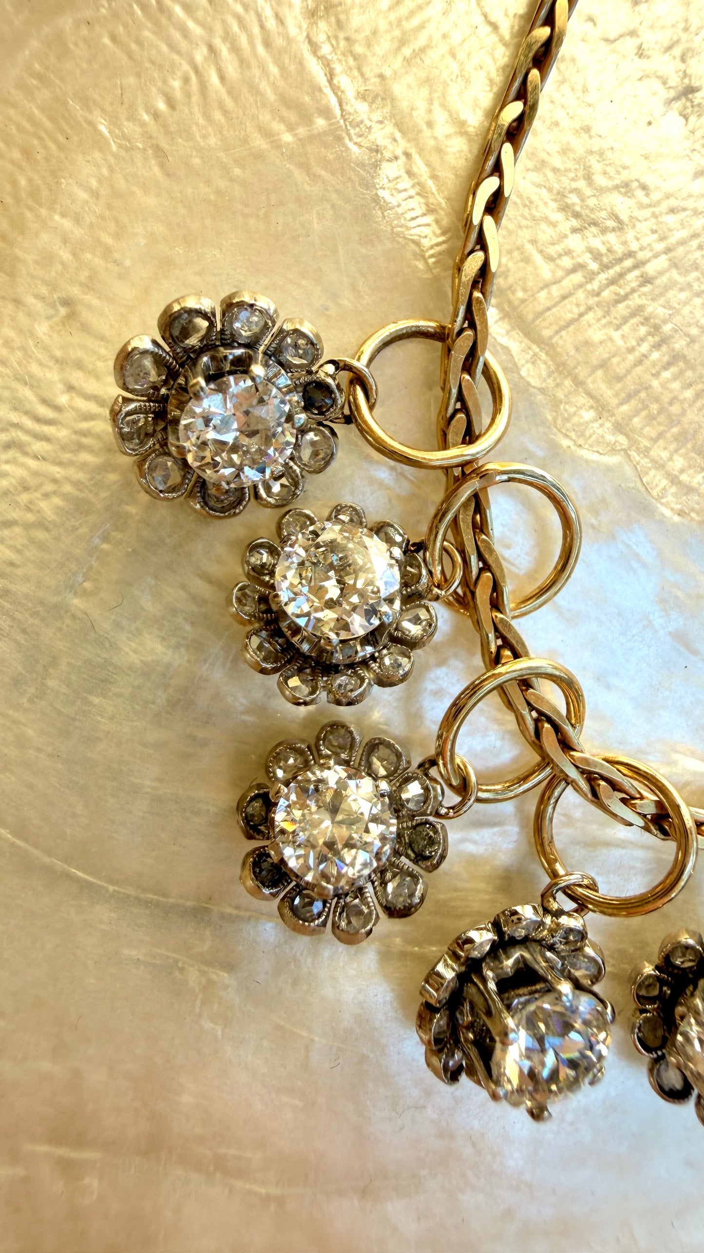 Antique 18K gold diamond flower charms