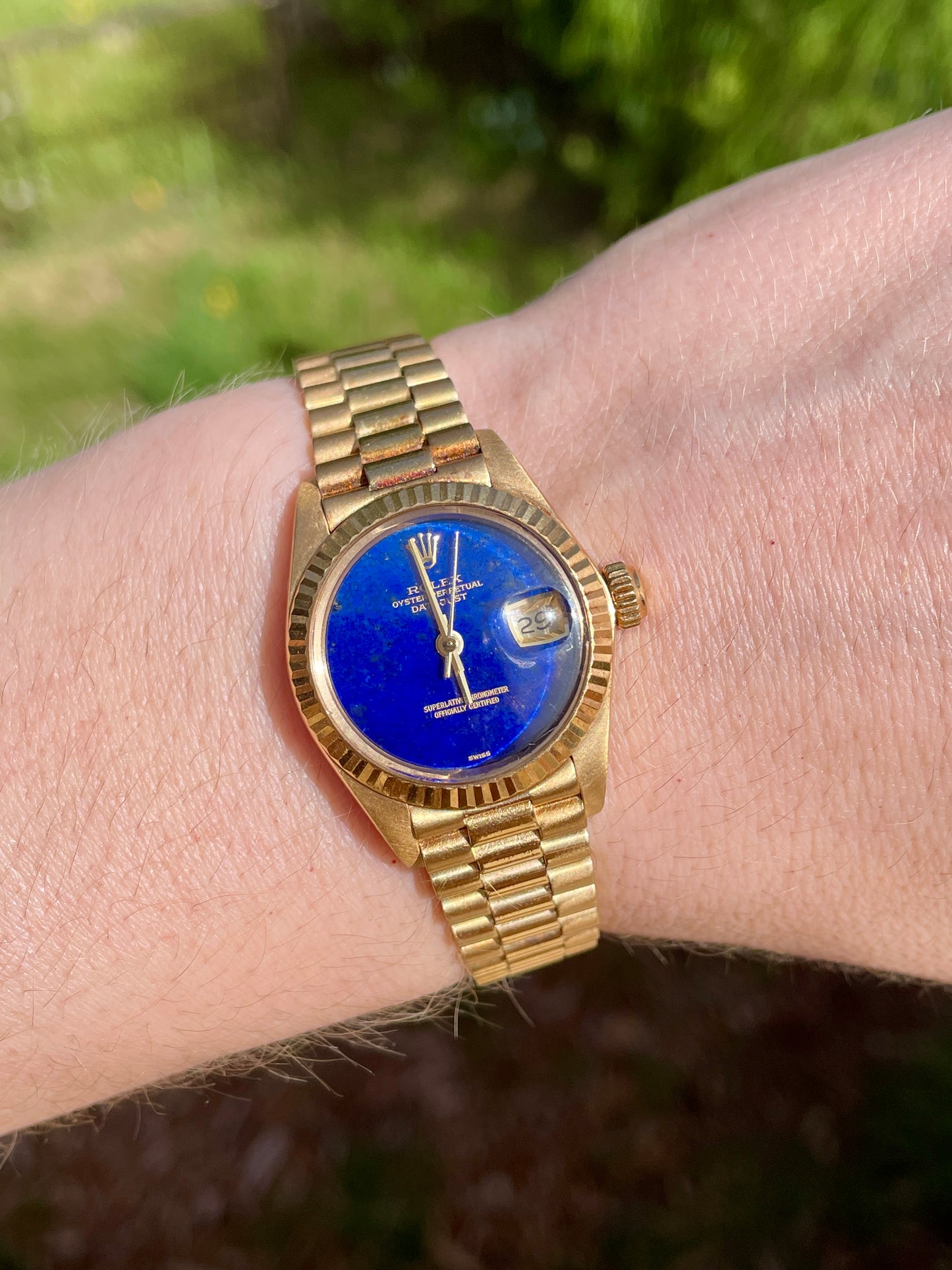 [PRIVATE] Vintage yellow 18K Rolex 26mm Datejust with factory Lapis dial watch - DOWNPAYMENT ONLY