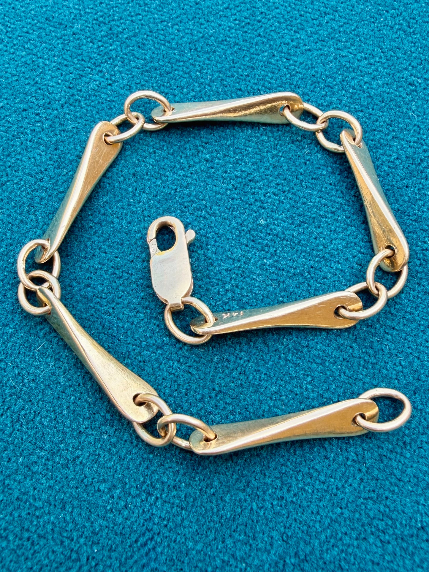 Vintage yellow 14K propeller bar link bracelet, 7.25 inch sizable