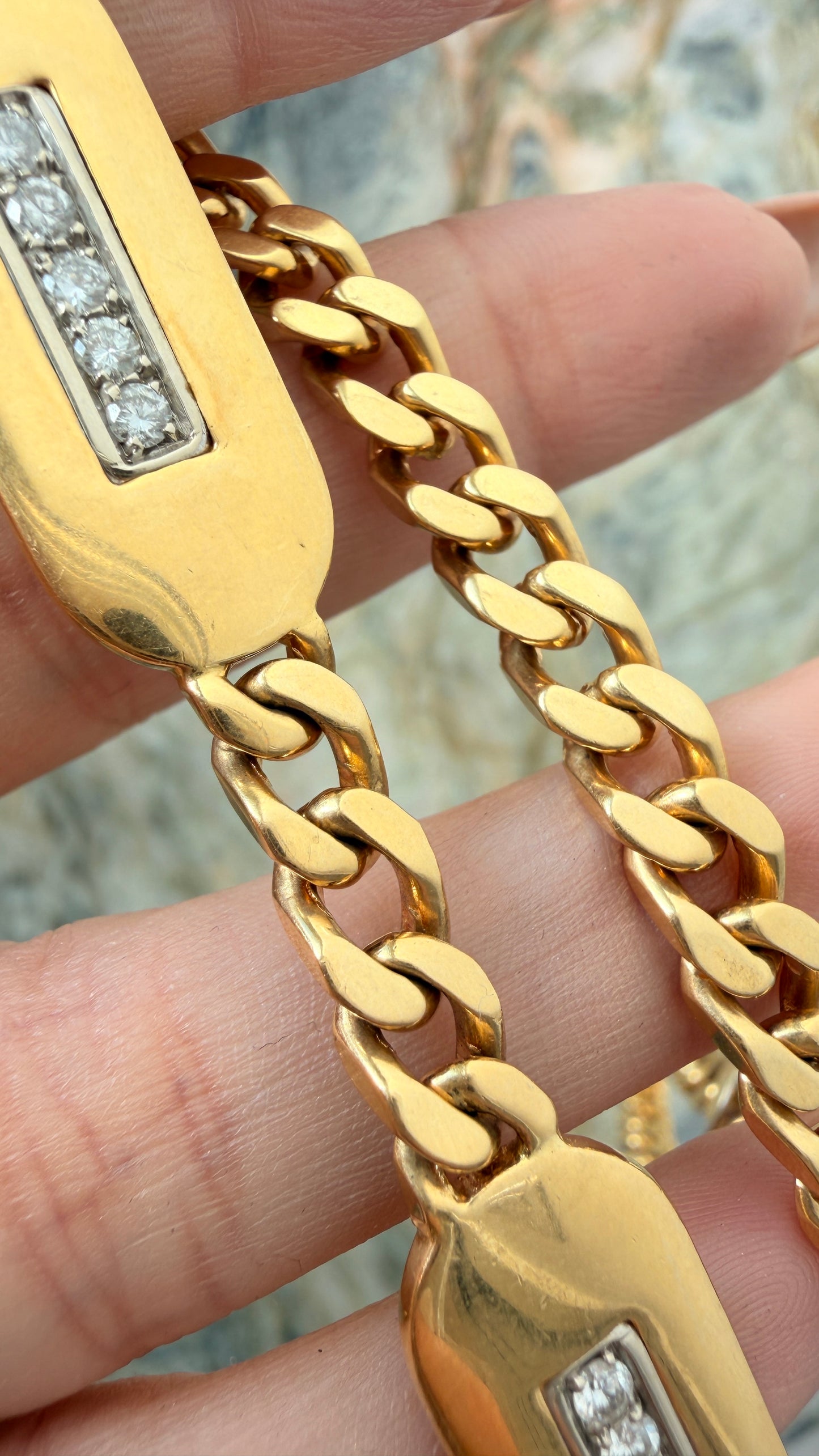 Vintage yellow 18K Chimento designer diamond bars curb chain, 15 inch
