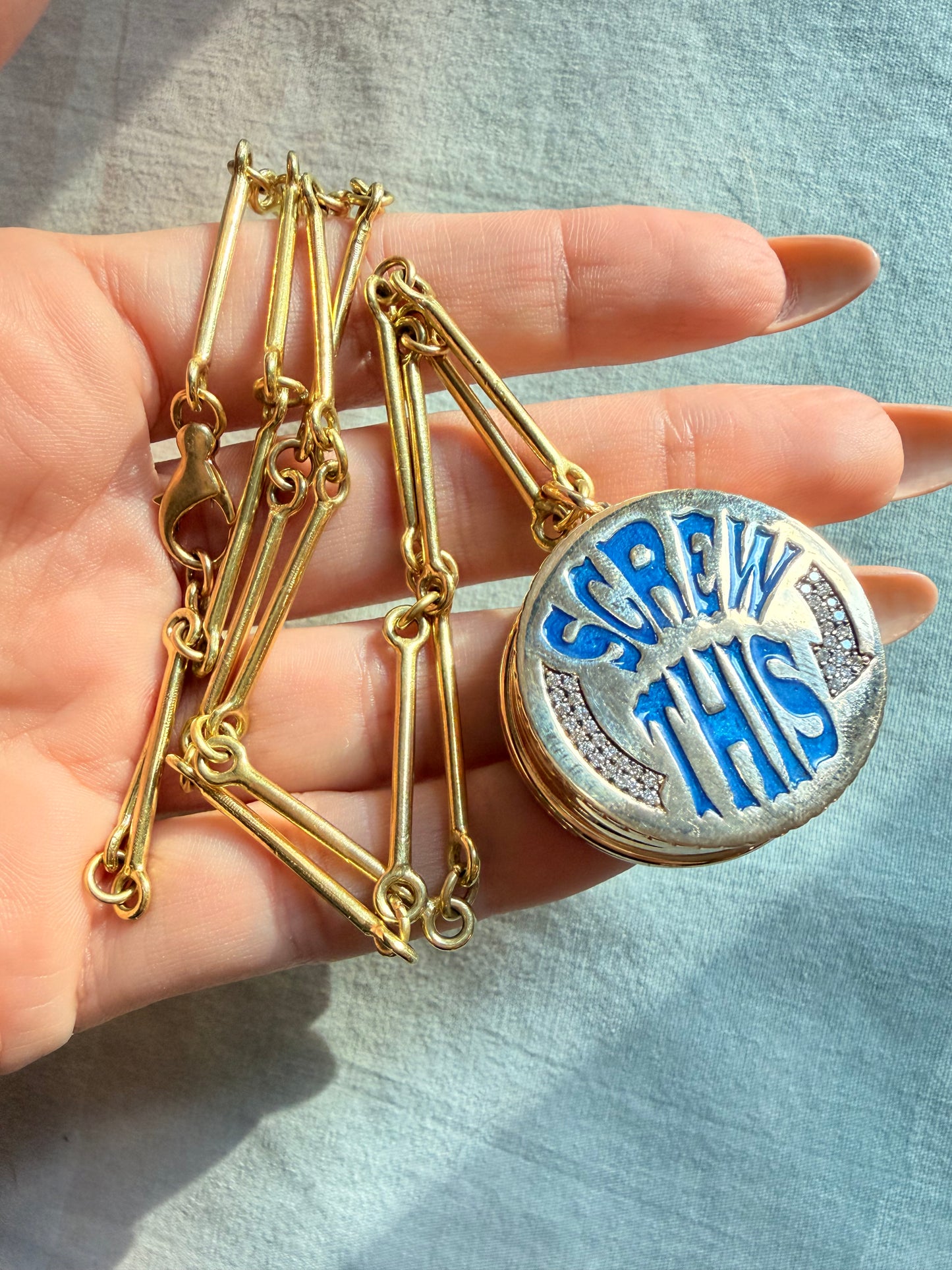 Vintage yellow 18K solid bar link chain, 26 inch