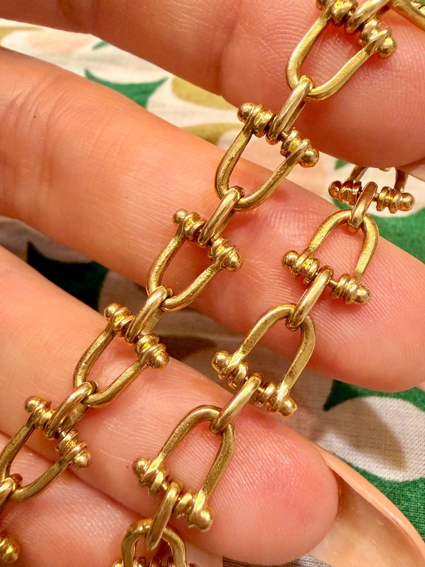 Vintage yellow 18K fancy link bracelet with 14K spring clasp, 7.75 inch
