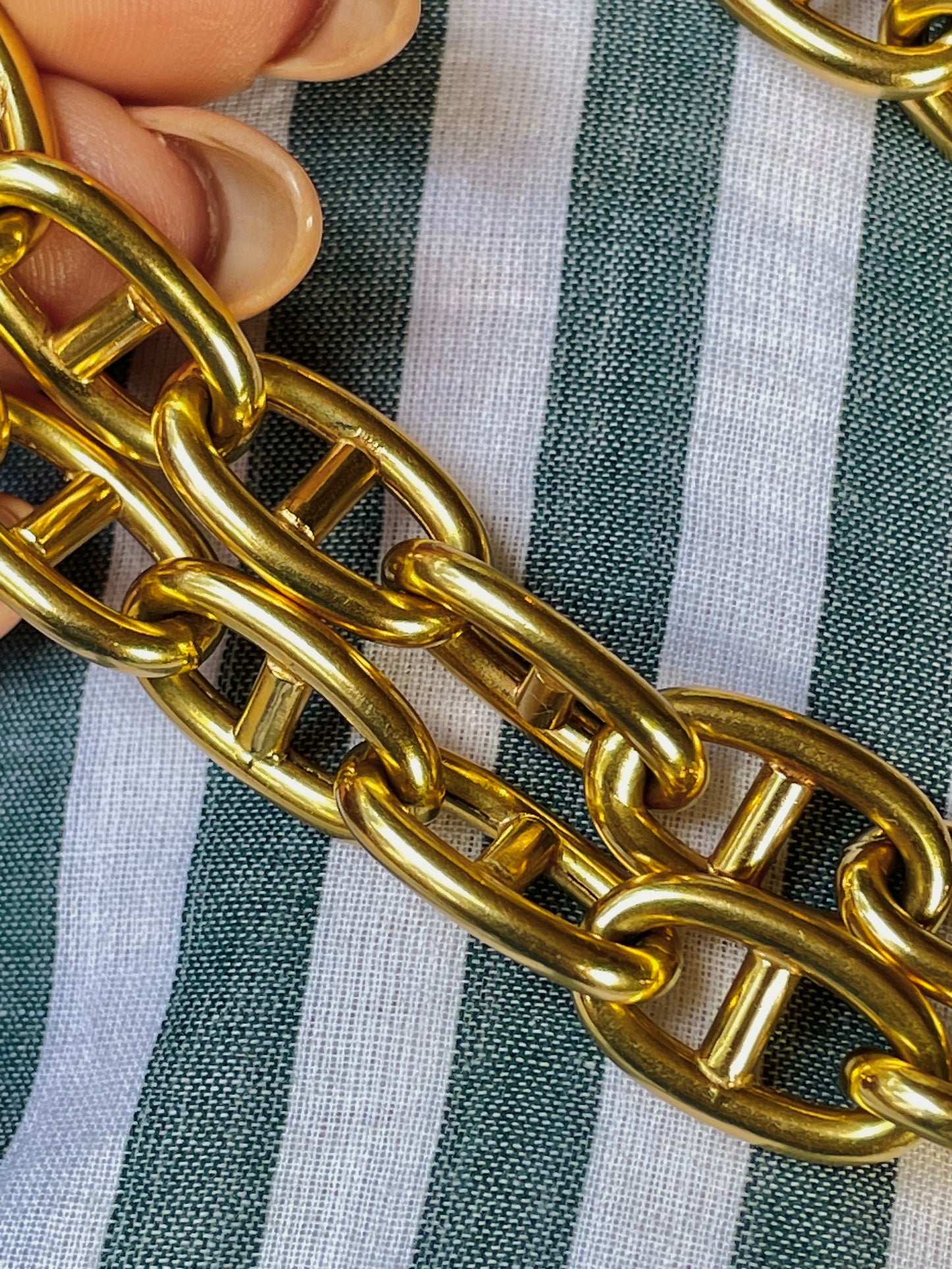 Vintage French yellow 18K gold round anchor link chain and bracelet set